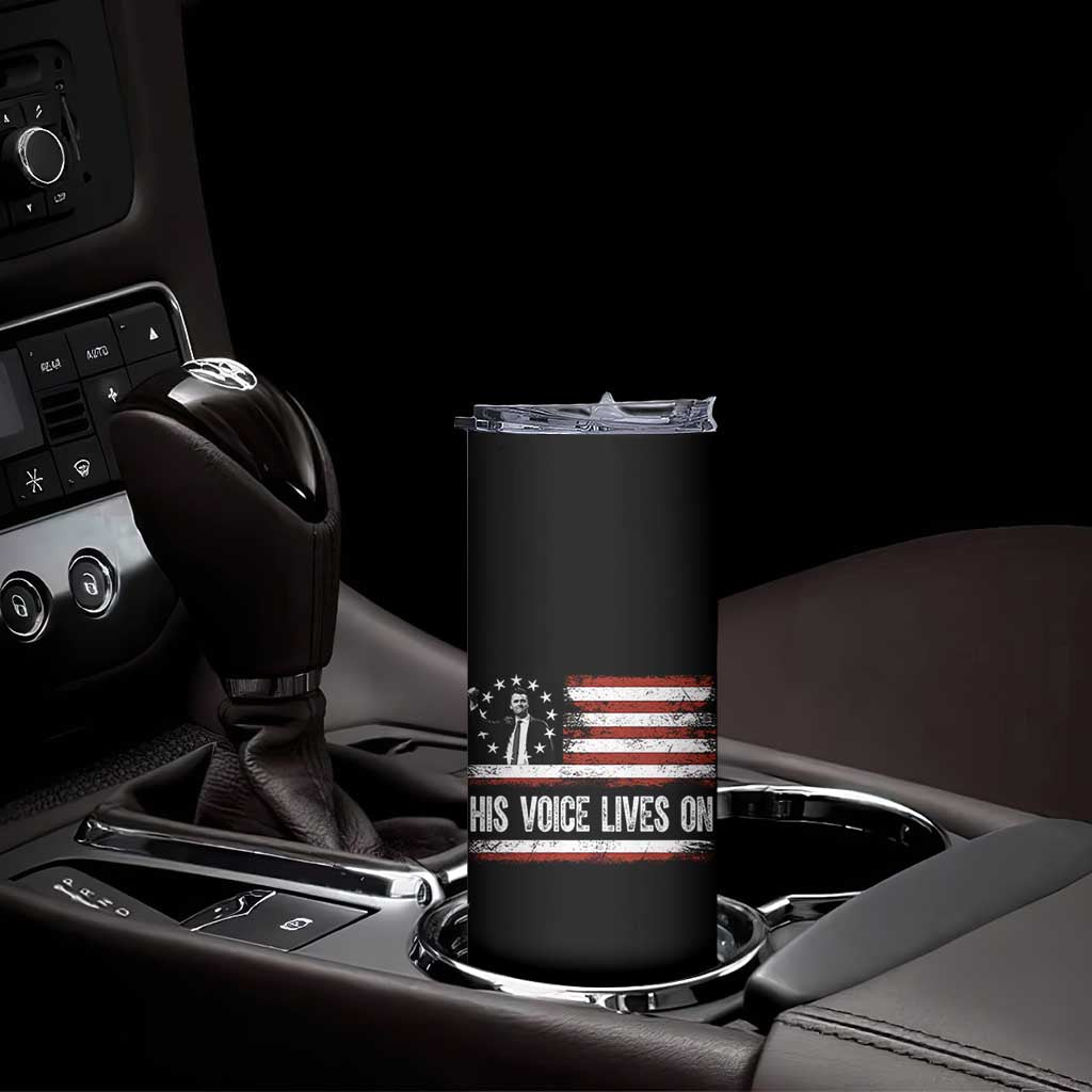 Charlie Kirk Memorial Skinny Tumbler His Voice Lives On Vintage Patriotic American Flag TS02 Print Your Wear