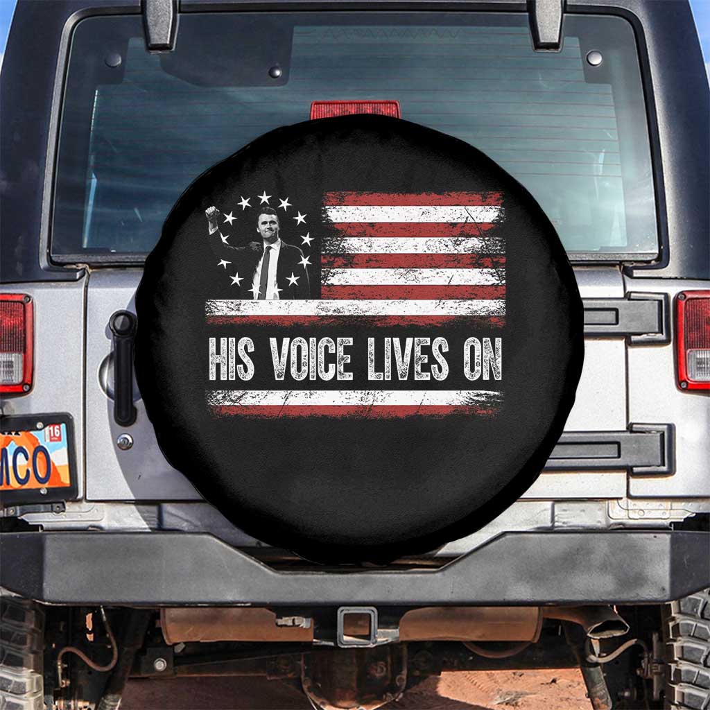 Charlie Kirk Memorial Spare Tire Cover His Voice Lives On Vintage Patriotic American Flag TS02 No hole Black Print Your Wear