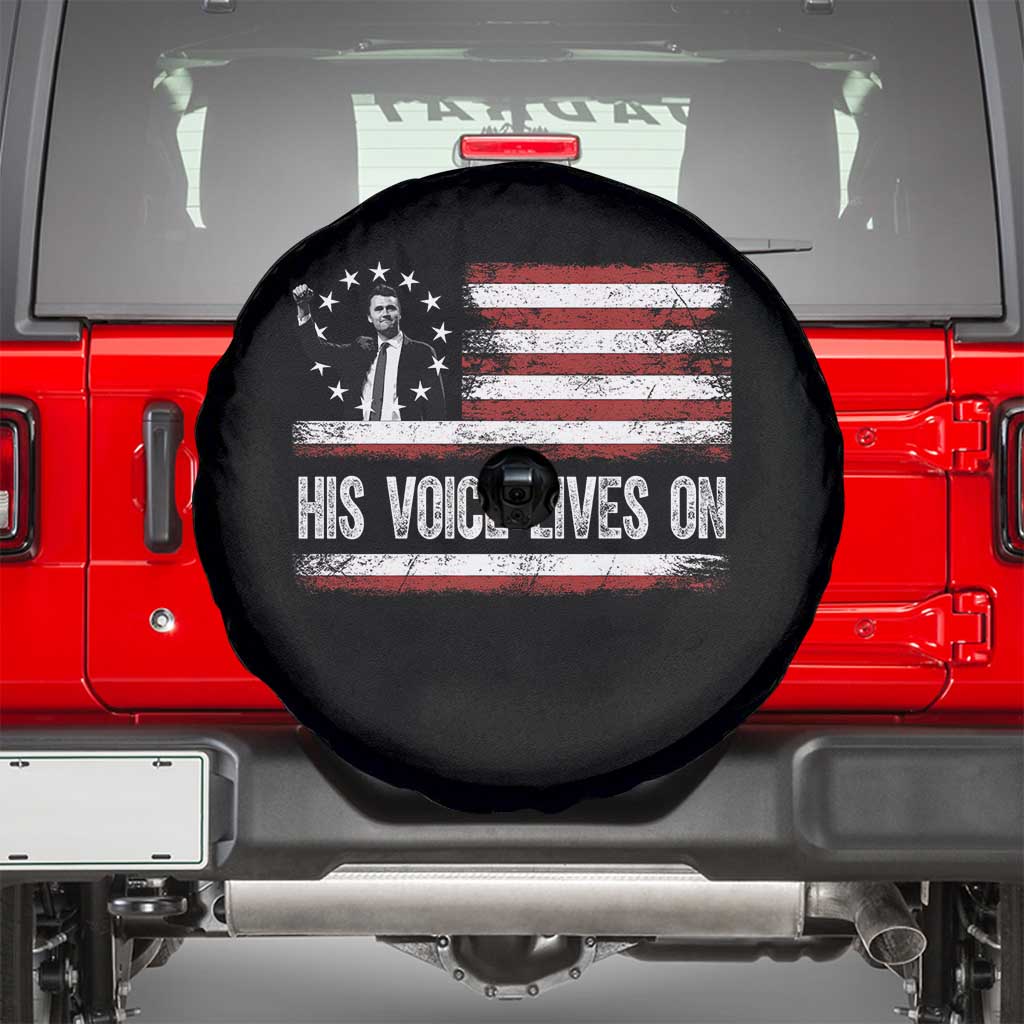 Charlie Kirk Memorial Spare Tire Cover His Voice Lives On Vintage Patriotic American Flag TS02 Black Print Your Wear