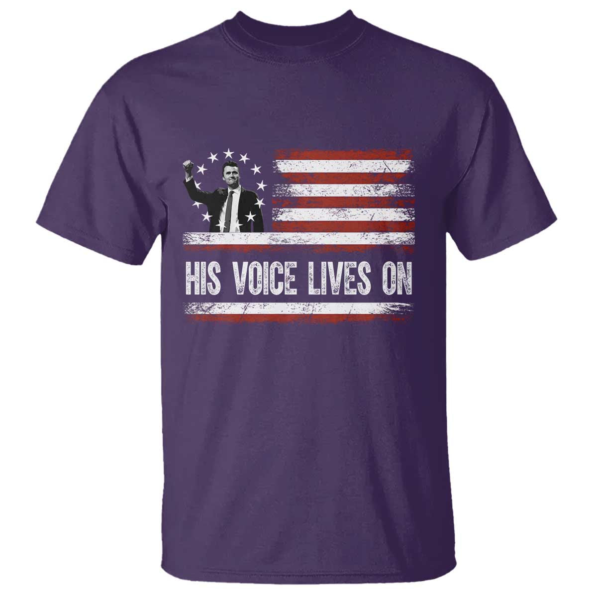 Charlie Kirk Memorial T Shirt His Voice Lives On Vintage Patriotic American Flag TS02 Purple Print Your Wear