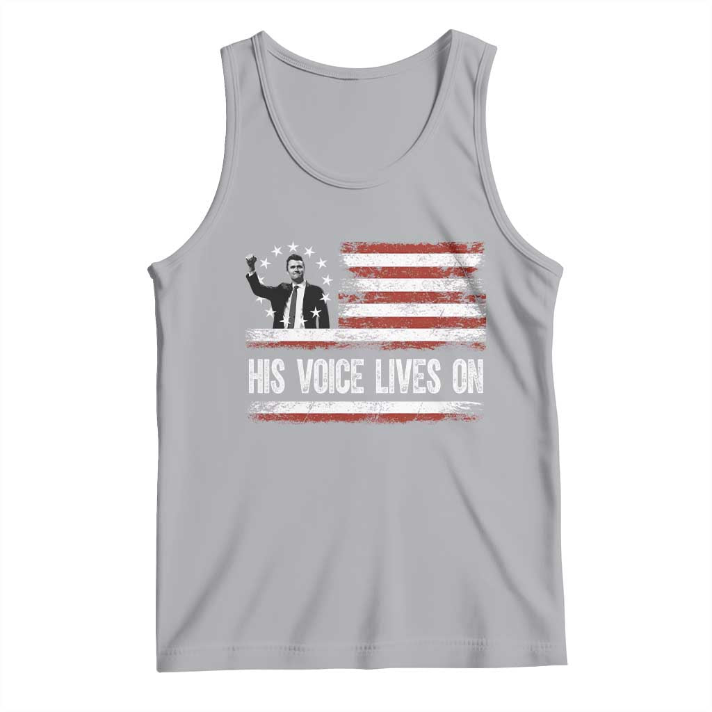 Charlie Kirk Memorial Tank Top His Voice Lives On Vintage Patriotic American Flag TS02 Athletic Heather Print Your Wear
