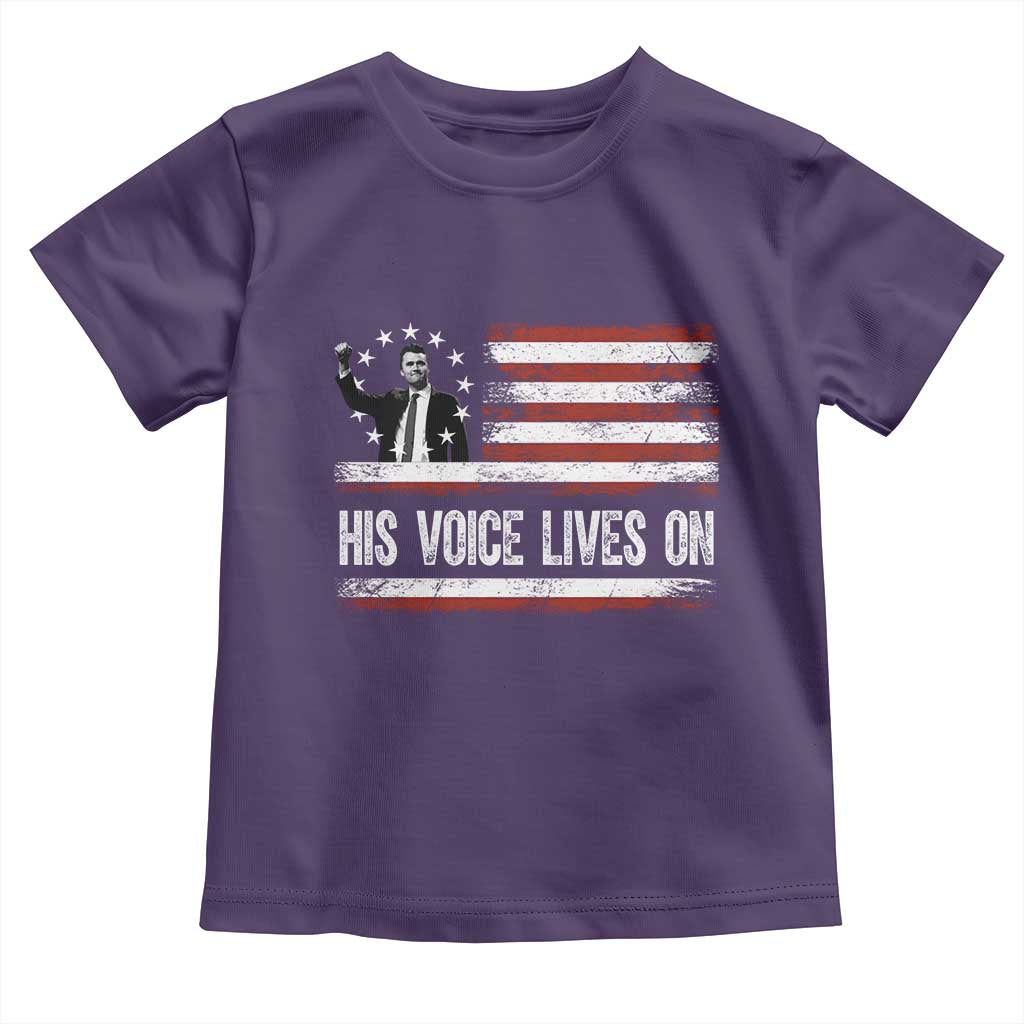 Charlie Kirk Memorial Toddler T Shirt His Voice Lives On Vintage Patriotic American Flag TS02 Purple Print Your Wear