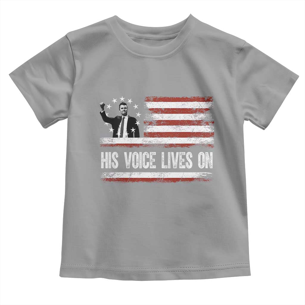 Charlie Kirk Memorial Toddler T Shirt His Voice Lives On Vintage Patriotic American Flag TS02 Sport Gray Print Your Wear