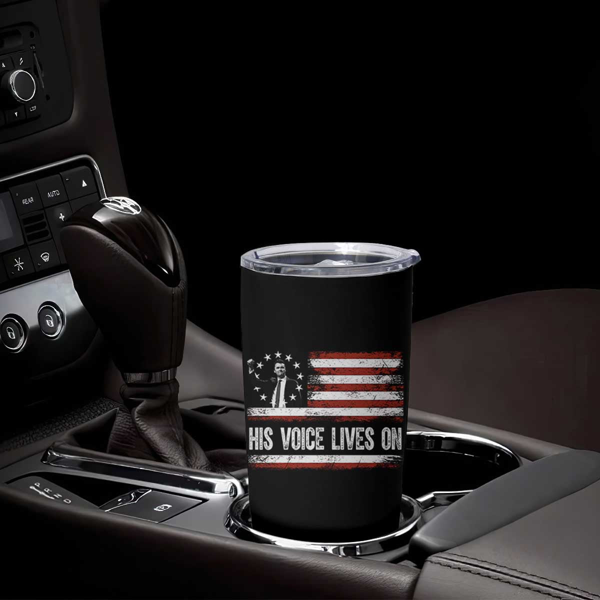 Charlie Kirk Memorial Tumbler Cup His Voice Lives On Vintage Patriotic American Flag TS02 Print Your Wear