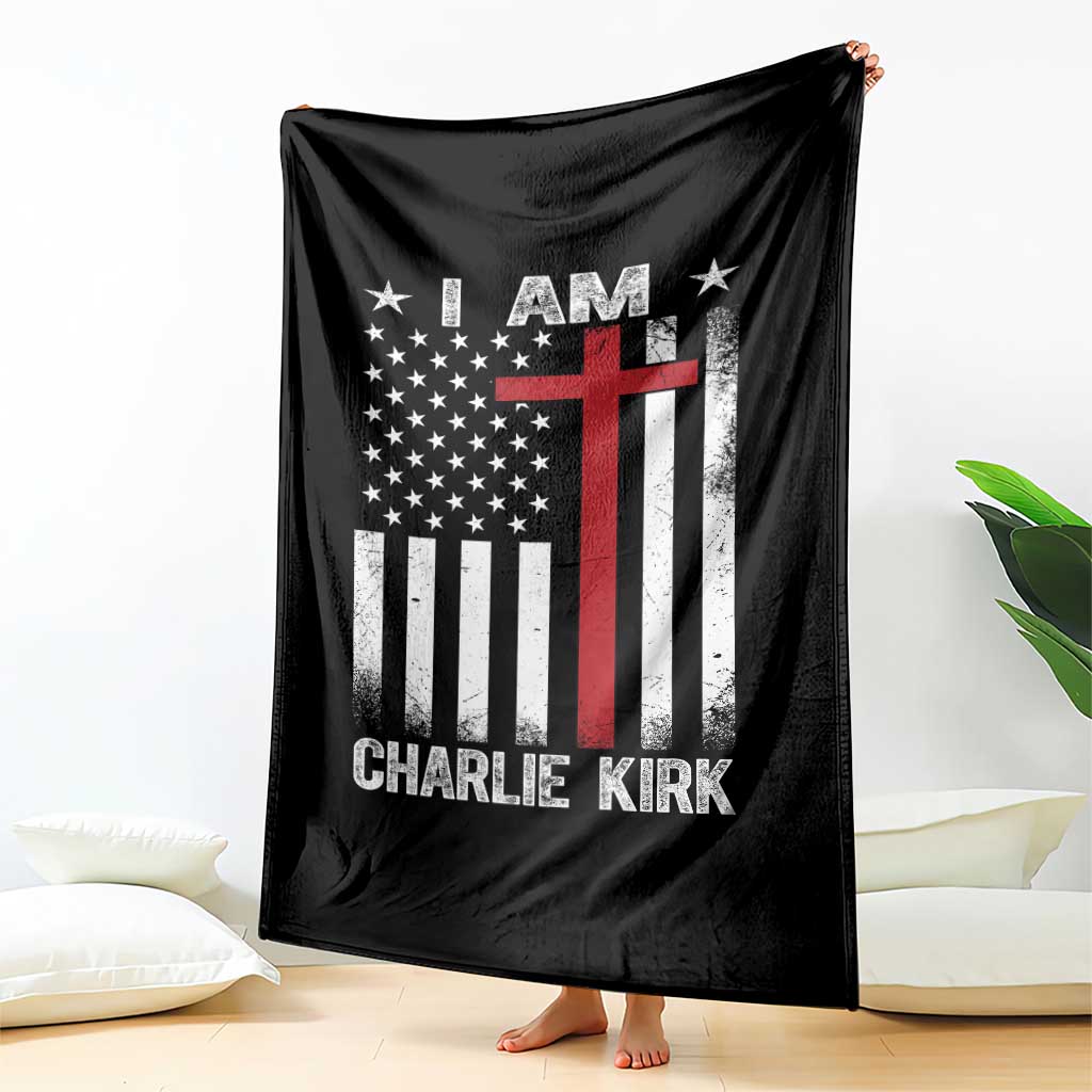 I Am Charlie Kirk Throw Blanket Christian Cross Faith American Flag TS02 Print Your Wear