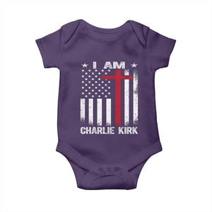 I Am Charlie Kirk Baby Onesie Christian Cross Faith American Flag TS02 Purple Print Your Wear