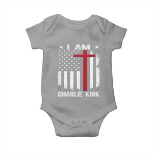 I Am Charlie Kirk Baby Onesie Christian Cross Faith American Flag TS02 Sport Gray Print Your Wear