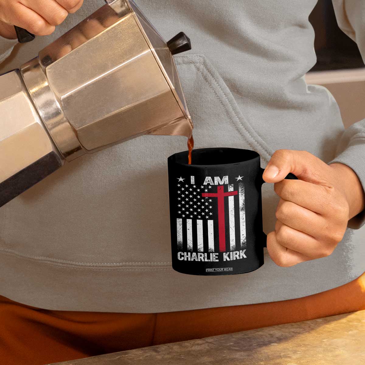 I Am Charlie Kirk Coffee Mug Christian Cross Faith American Flag TS02 Print Your Wear