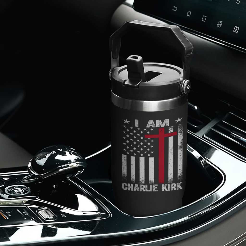 I Am Charlie Kirk Flip Straw Tumbler Christian Cross Faith American Flag TS02 Print Your Wear