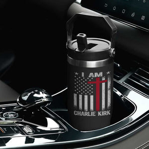 I Am Charlie Kirk Flip Straw Tumbler Christian Cross Faith American Flag TS02 Print Your Wear