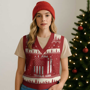 I Am Charlie Kirk V-Neck Knit Sweater Vest Christian Cross Faith American Falg TS02 Red Beige Print Your Wear