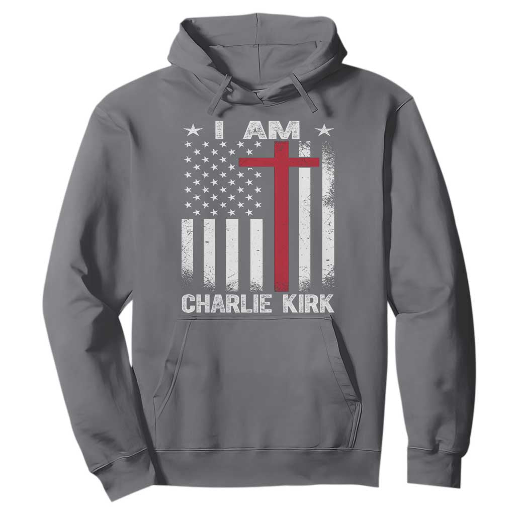 I Am Charlie Kirk Hoodie Christian Cross Faith American Falg TS02 Charcoal Print Your Wear