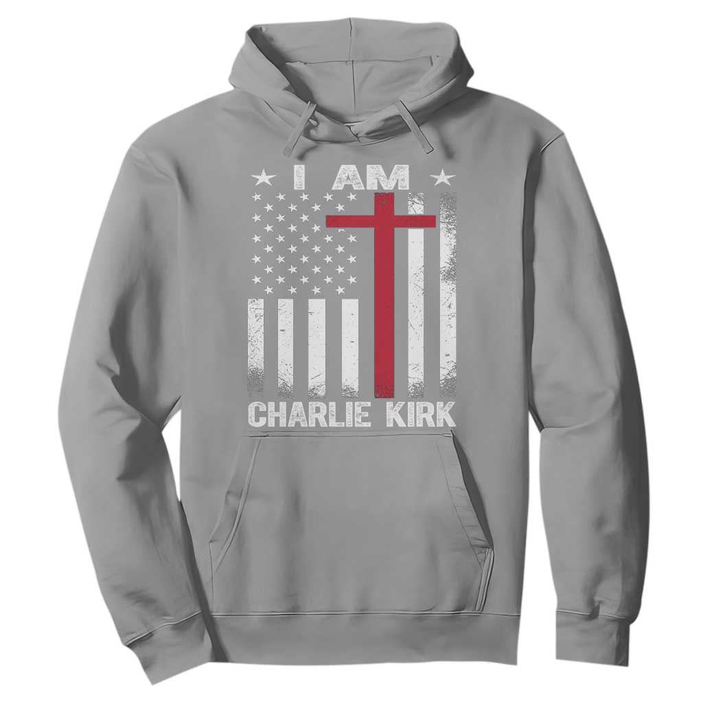 I Am Charlie Kirk Hoodie Christian Cross Faith American Falg TS02 Sport Gray Print Your Wear