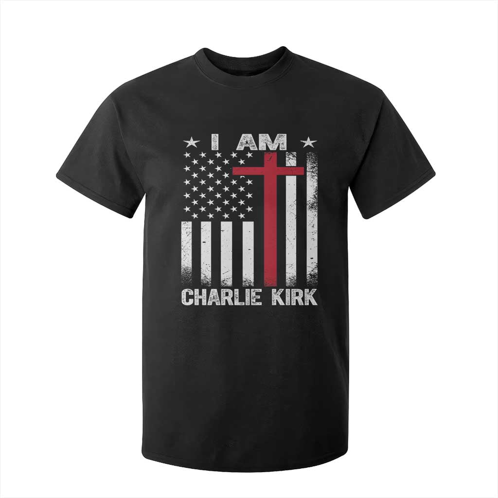 I Am Charlie Kirk T Shirt For Kid Christian Cross Faith American Falg TS02 Black Print Your Wear