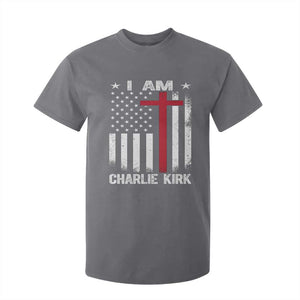 I Am Charlie Kirk T Shirt For Kid Christian Cross Faith American Flag TS02 Charcoal Print Your Wear