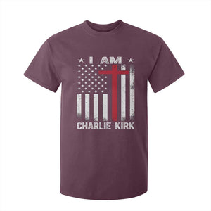 I Am Charlie Kirk T Shirt For Kid Christian Cross Faith American Flag TS02 Maroon Print Your Wear