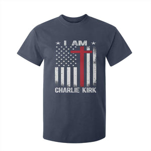 I Am Charlie Kirk T Shirt For Kid Christian Cross Faith American Flag TS02 Navy Print Your Wear