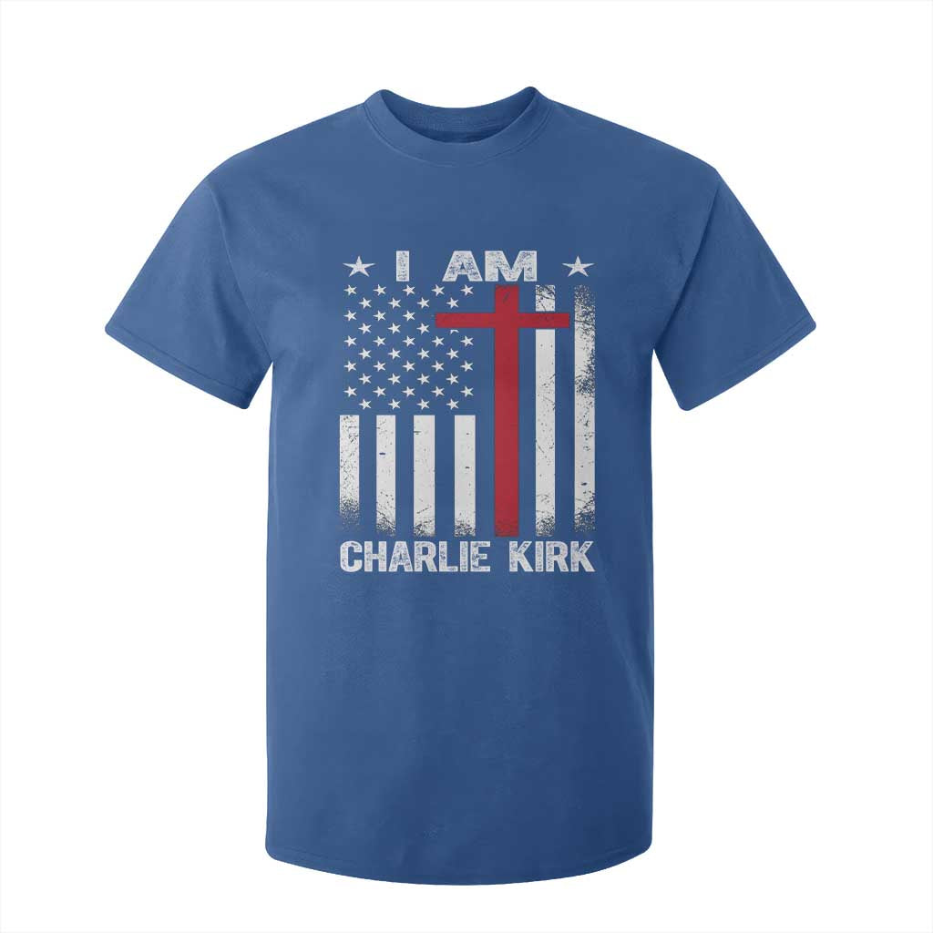 I Am Charlie Kirk T Shirt For Kid Christian Cross Faith American Flag TS02 Royal Blue Print Your Wear