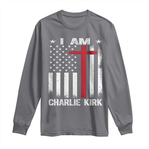 I Am Charlie Kirk Long Sleeve Shirt Christian Cross Faith American Flag TS02 Charcoal Print Your Wear