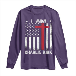I Am Charlie Kirk Long Sleeve Shirt Christian Cross Faith American Falg TS02 Purple Print Your Wear