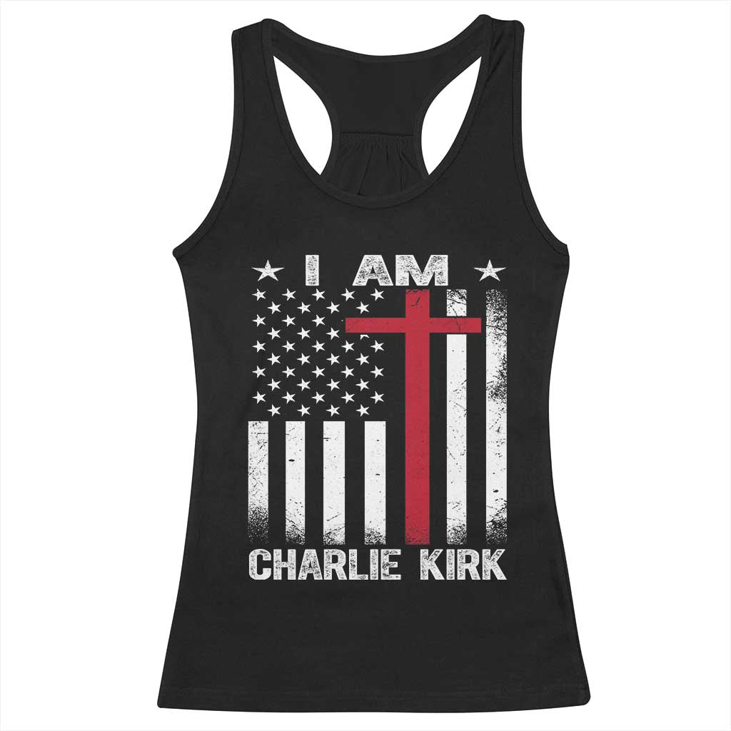 I Am Charlie Kirk Racerback Tank Top Christian Cross Faith American Falg TS02 Black Print Your Wear
