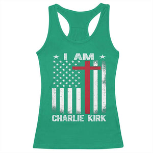 I Am Charlie Kirk Racerback Tank Top Christian Cross Faith American Flag TS02 Irish Green Print Your Wear