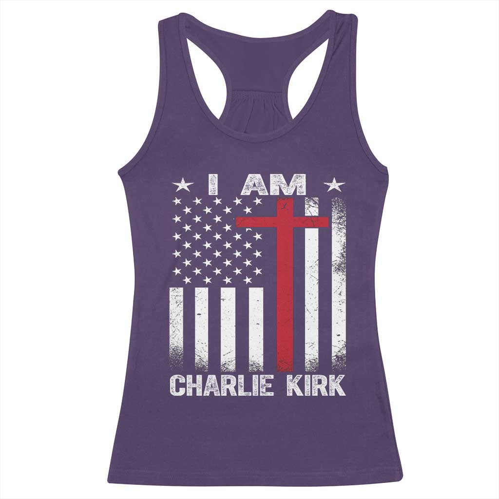 I Am Charlie Kirk Racerback Tank Top Christian Cross Faith American Flag TS02 Purple Print Your Wear