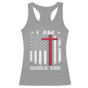 I Am Charlie Kirk Racerback Tank Top Christian Cross Faith American Flag TS02 Sport Gray Print Your Wear