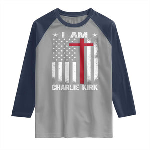 I Am Charlie Kirk Raglan Shirt Christian Cross Faith American Falg TS02 Sport Gray Navy Print Your Wear