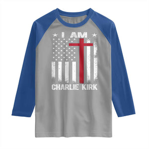 I Am Charlie Kirk Raglan Shirt Christian Cross Faith American Flag TS02 Sport Gray Royal Print Your Wear