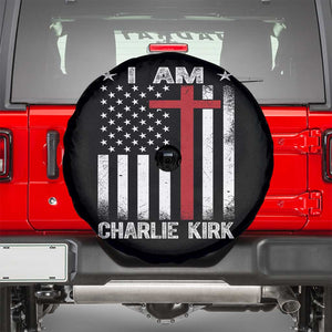 I Am Charlie Kirk Spare Tire Cover Christian Cross Faith American Flag TS02 Black Print Your Wear