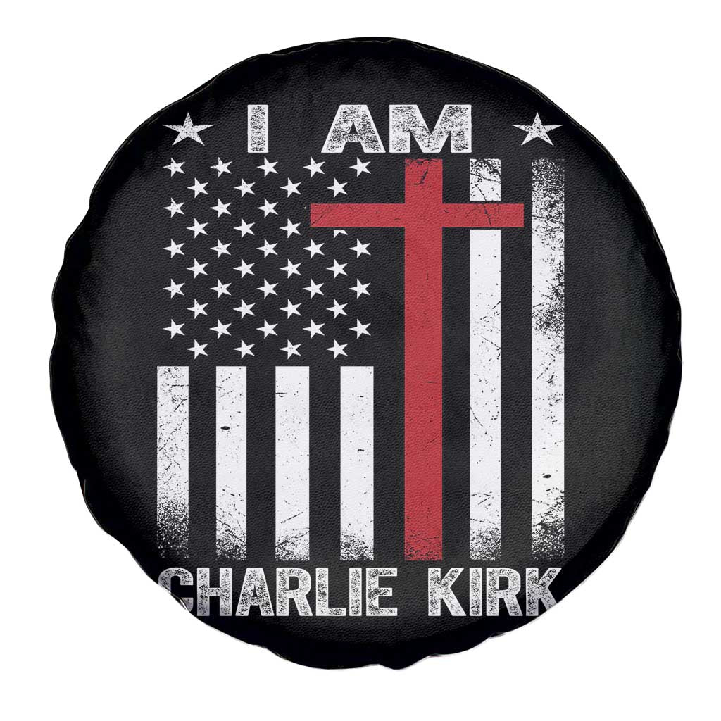 I Am Charlie Kirk Spare Tire Cover Christian Cross Faith American Flag TS02 Print Your Wear