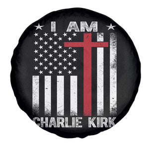 I Am Charlie Kirk Spare Tire Cover Christian Cross Faith American Flag TS02 Print Your Wear