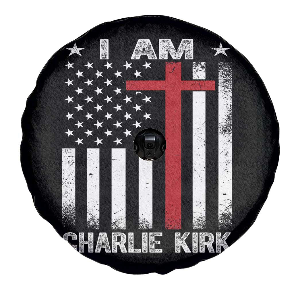 I Am Charlie Kirk Spare Tire Cover Christian Cross Faith American Flag TS02 Print Your Wear