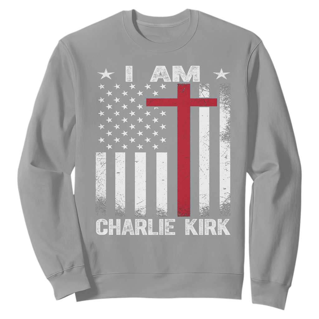 I Am Charlie Kirk Sweatshirt Christian Cross Faith American Falg TS02 Sport Gray Print Your Wear