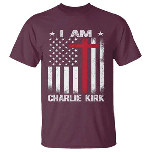 I Am Charlie Kirk T Shirt Christian Cross Faith American Flag TS02 Maroon Print Your Wear