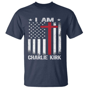 I Am Charlie Kirk T Shirt Christian Cross Faith American Flag TS02 Navy Print Your Wear