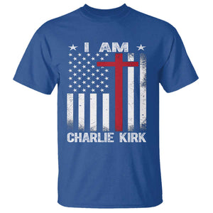 I Am Charlie Kirk T Shirt Christian Cross Faith American Flag TS02 Royal Blue Print Your Wear