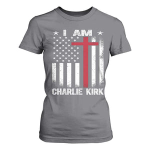 I Am Charlie Kirk T Shirt For Women Christian Cross Faith American Flag TS02 Charcoal Print Your Wear