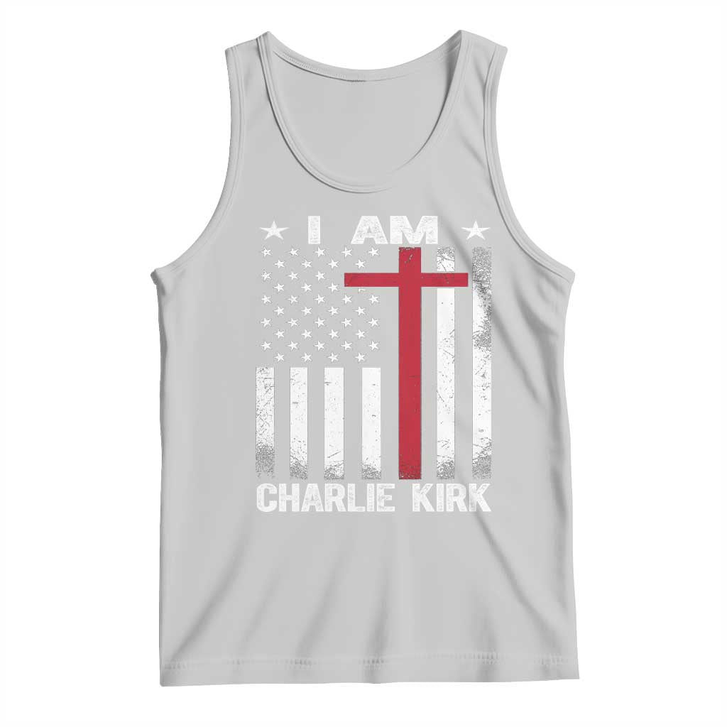 I Am Charlie Kirk Tank Top Christian Cross Faith American Flag TS02 Ash Print Your Wear