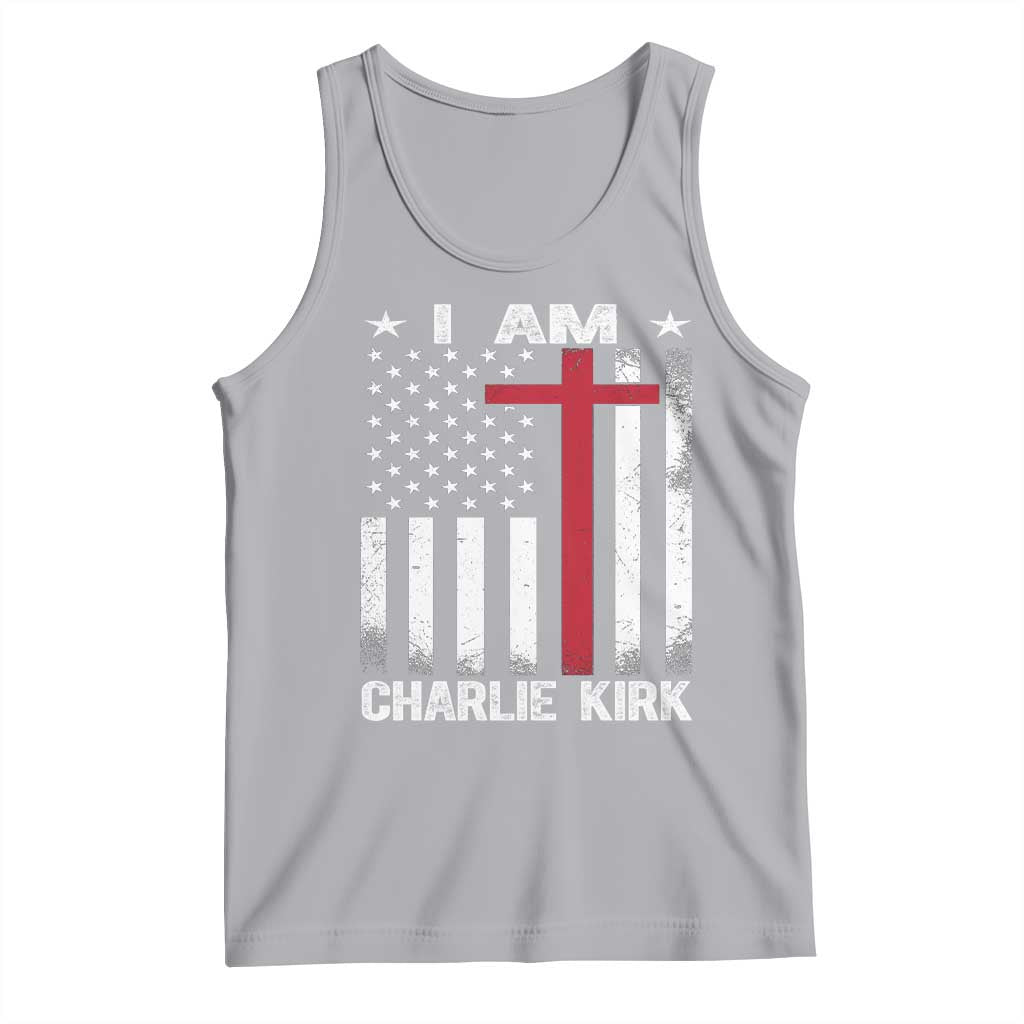 I Am Charlie Kirk Tank Top Christian Cross Faith American Flag TS02 Athletic Heather Print Your Wear