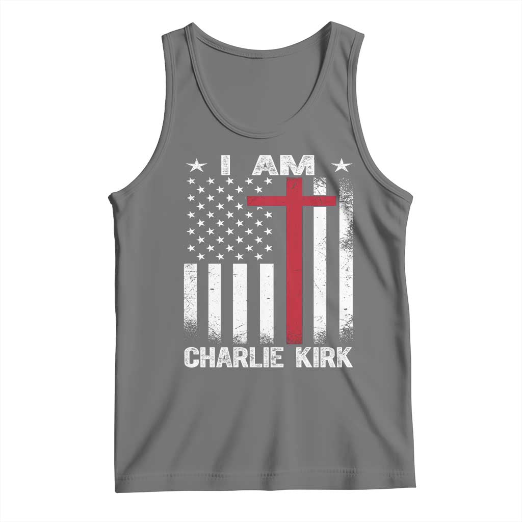 I Am Charlie Kirk Tank Top Christian Cross Faith American Flag TS02 Black Heather Print Your Wear