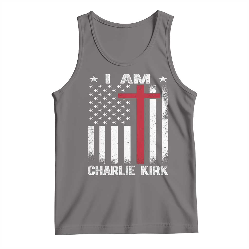 I Am Charlie Kirk Tank Top Christian Cross Faith American Flag TS02 Deep Heather Print Your Wear