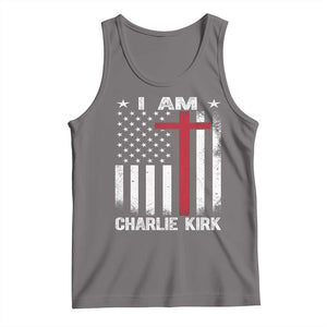 I Am Charlie Kirk Tank Top Christian Cross Faith American Flag TS02 Deep Heather Print Your Wear