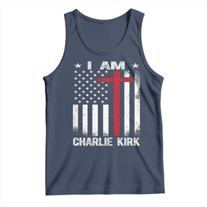 I Am Charlie Kirk Tank Top Christian Cross Faith American Flag TS02 Navy Print Your Wear