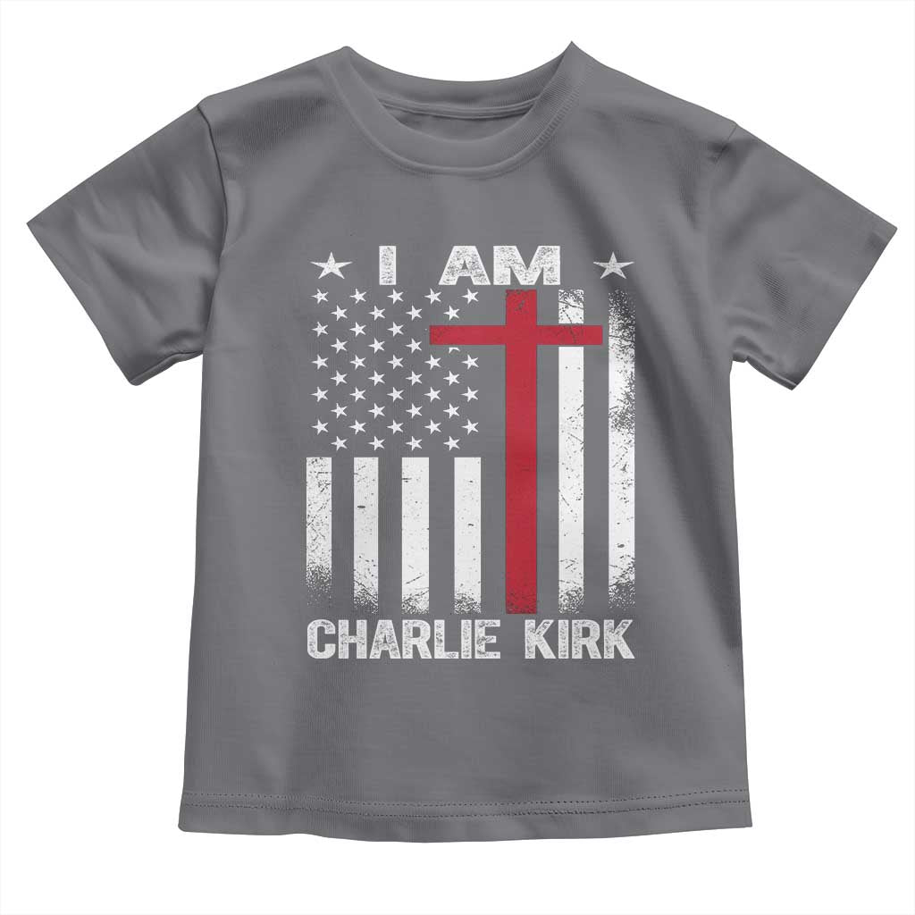 I Am Charlie Kirk Toddler T Shirt Christian Cross Faith American Falg TS02 Charcoal Print Your Wear