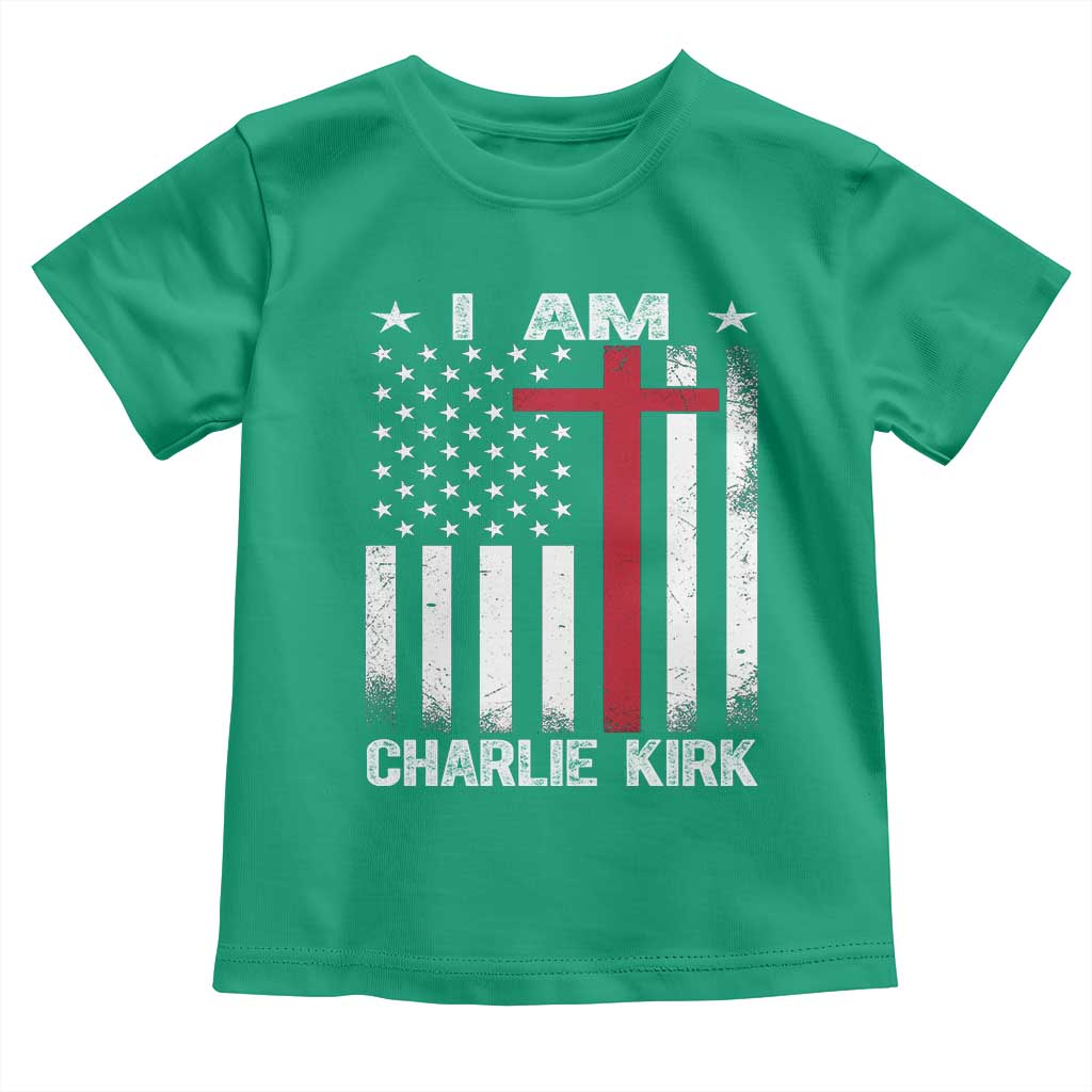 I Am Charlie Kirk Toddler T Shirt Christian Cross Faith American Flag TS02 Irish Green Print Your Wear