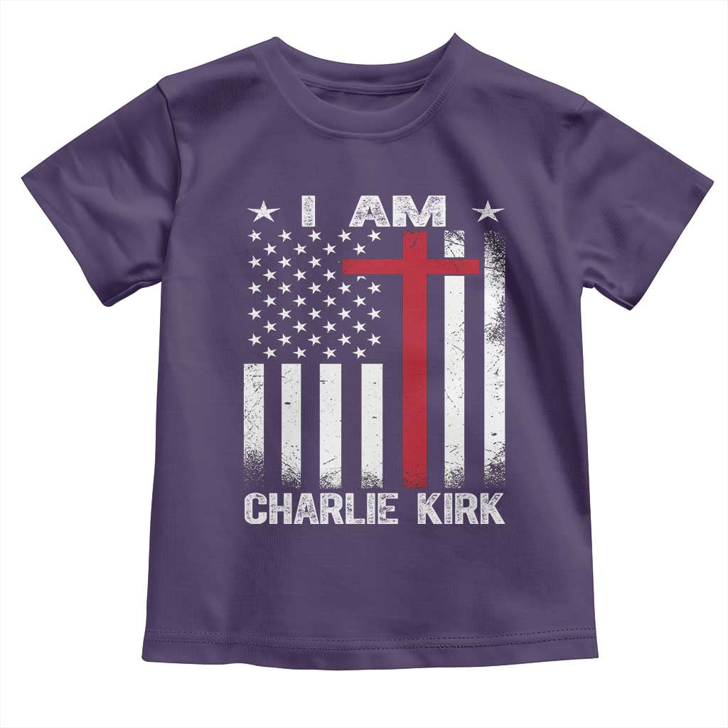 I Am Charlie Kirk Toddler T Shirt Christian Cross Faith American Flag TS02 Purple Print Your Wear
