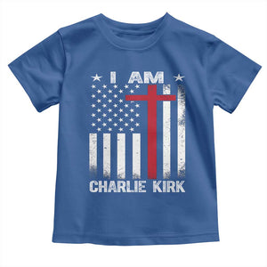 I Am Charlie Kirk Toddler T Shirt Christian Cross Faith American Flag TS02 Royal Blue Print Your Wear
