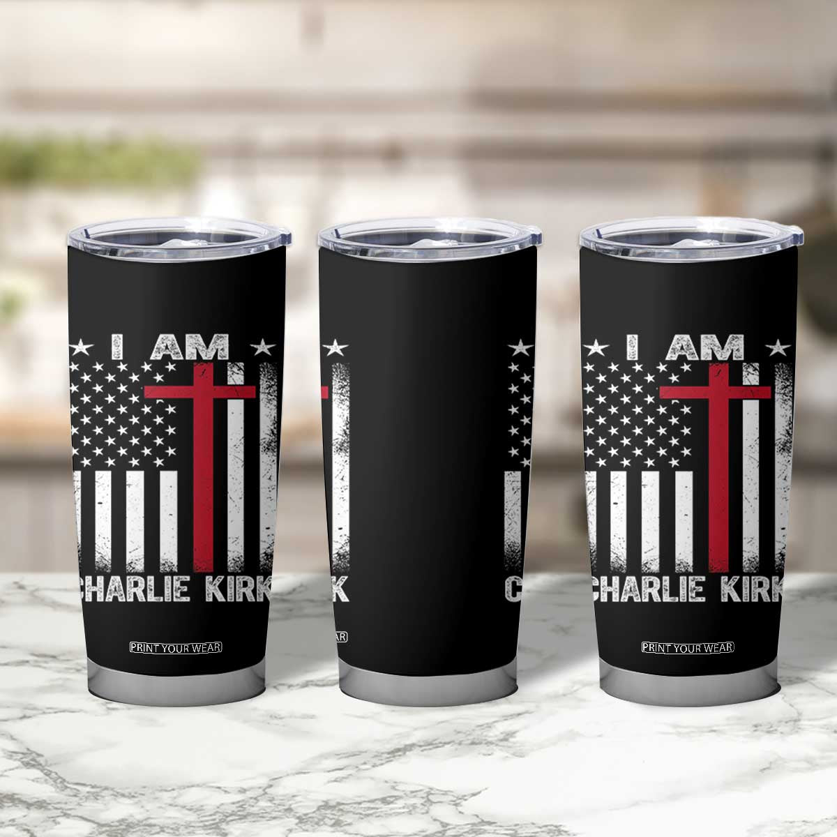 I Am Charlie Kirk Tumbler Cup Christian Cross Faith American Falg TS02 Print Your Wear
